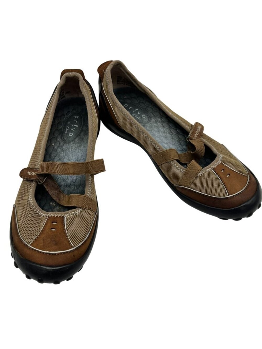 Privo By Clarks Womens Slip On Mary Jane Flat Sandals Size 7.5M Brown Leather